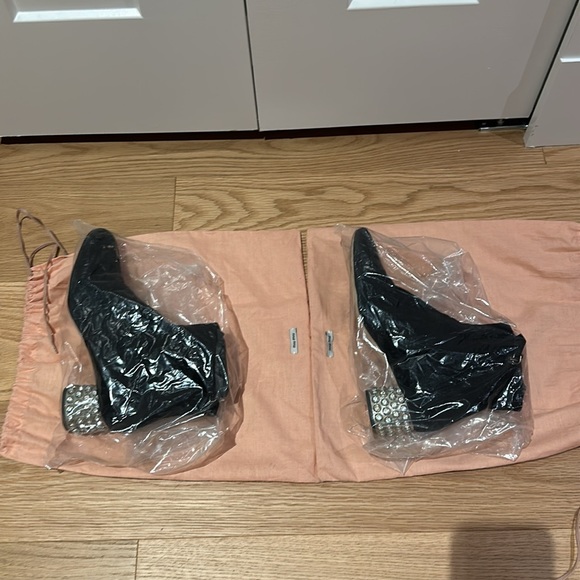 Miu Miu Black Suede & Crystal Embellished Heel Boots - Picture 7 of 8